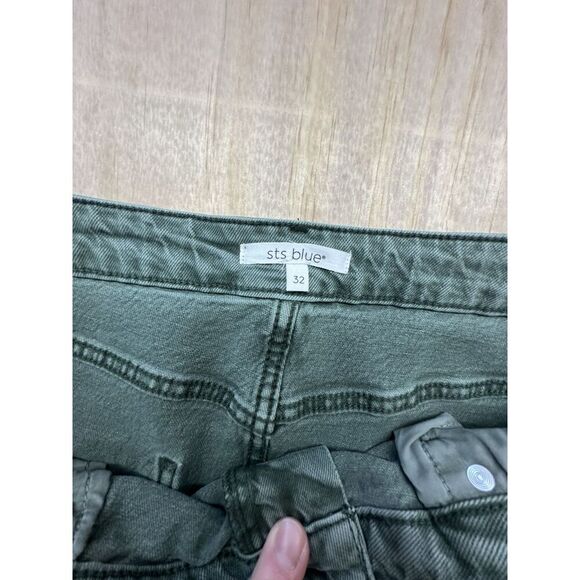 STS Blue Maddie Maxi Skirt 32 Green Wash Denim Side Pockets Cargo - Picture 2 of 5